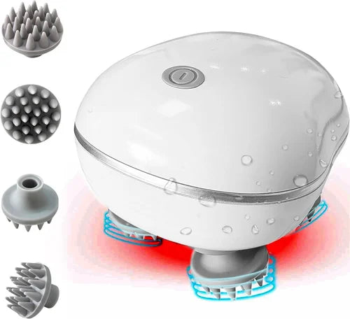 Electric Scalp Massager – Wireless Waterproof Head Massager with 4 Rotating Nodes | Portable & Rechargeable Hair & Stress Relief Device