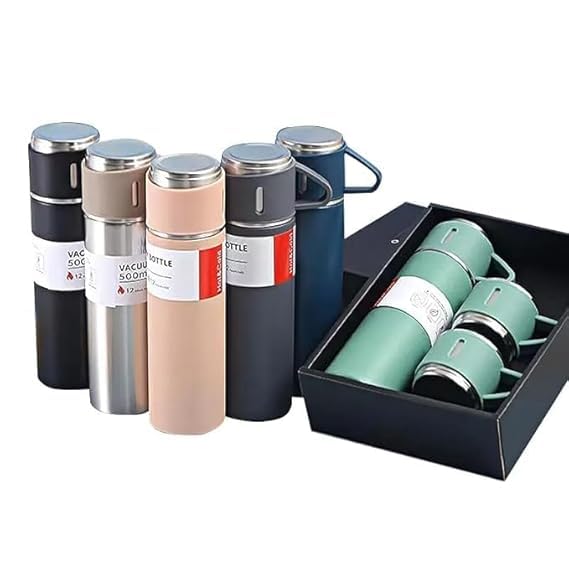 500ml Vacuum Insulated Thermos Bottle with Dual Cups – 12 Hours Hot & Cold Stainless Steel Travel Flask
