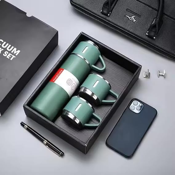 500ml Vacuum Insulated Thermos Bottle with Dual Cups – 12 Hours Hot & Cold Stainless Steel Travel Flask