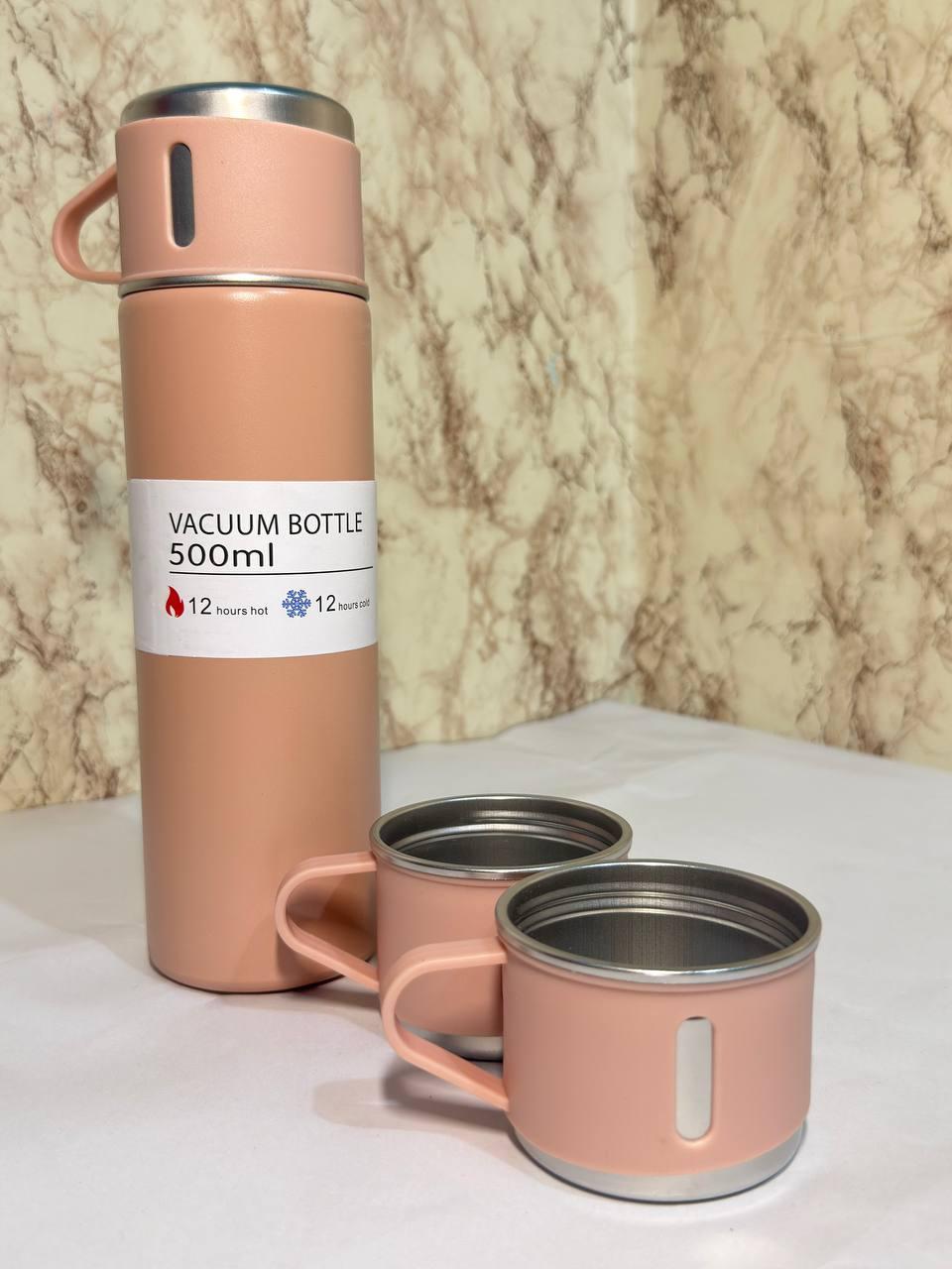 500ml Vacuum Insulated Thermos Bottle with Dual Cups – 12 Hours Hot & Cold Stainless Steel Travel Flask